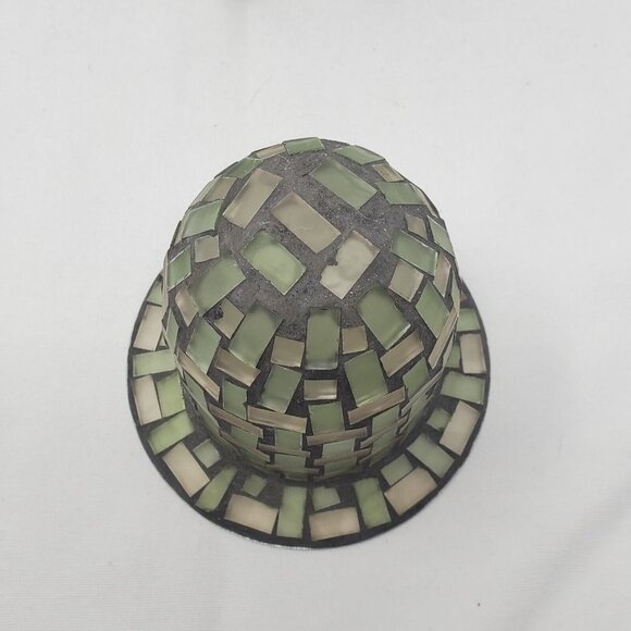 MOSAIC GLASS VOTIVE TEA LIGHT CANDLE HOLDER WITH BROWN METAL STAND - Picture 7 of 11